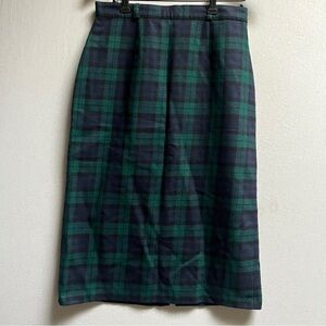 Golden Gate Pure New Wool Green and Black Plaid Pencil Midi Skirt Sz 30”